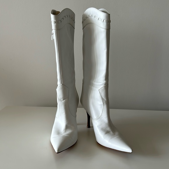 Sergio Rossi White Leather Cowboy Style Heeled Boots US 5.5/ EU 35.5 - Picture 2 of 10